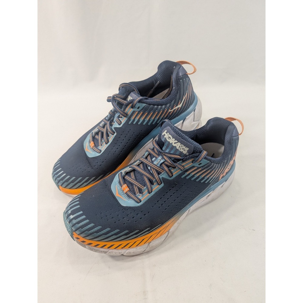 Hoka One One‎ Clifton 5 Blue & Orange Running Comfort Shoe Men's Size 9.5